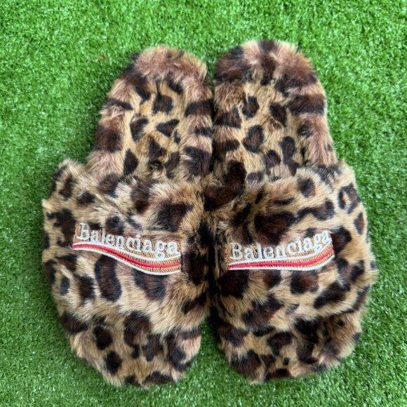 Balenciaga Furry Slide Leopard Brown Black - Picture 3 of 4